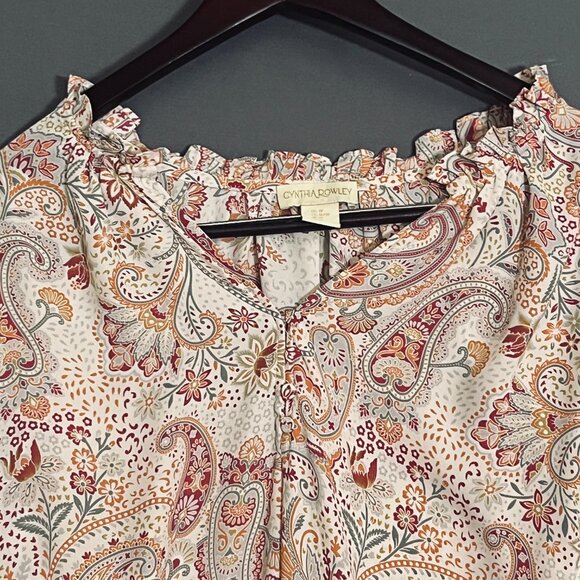 Cynthia Rowley Red & Orange Paisley Flutter Sleeve Blouse 1X - Picture 2 of 6